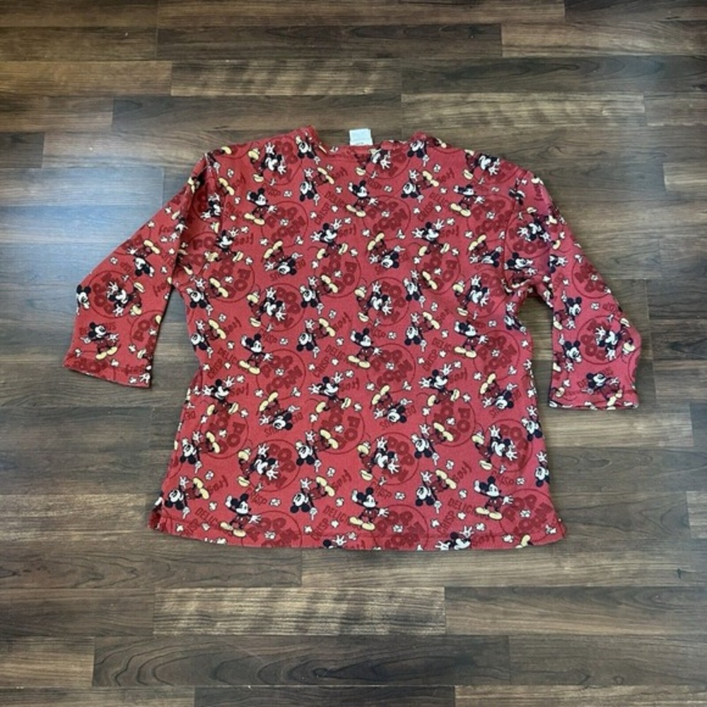 DISNEY Mickey Mouse Top Pajama Size XL Waffle Thermal Black Red Popcorn Top Only - Picture 2 of 6